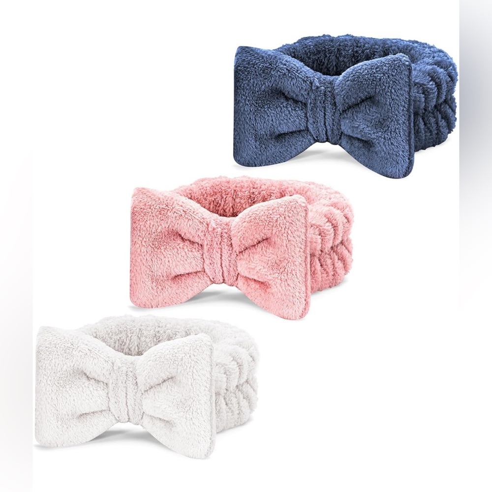 Spa Headband – 3 Pack Makeup Headband/for Washing Face (White, Pink, Blue)